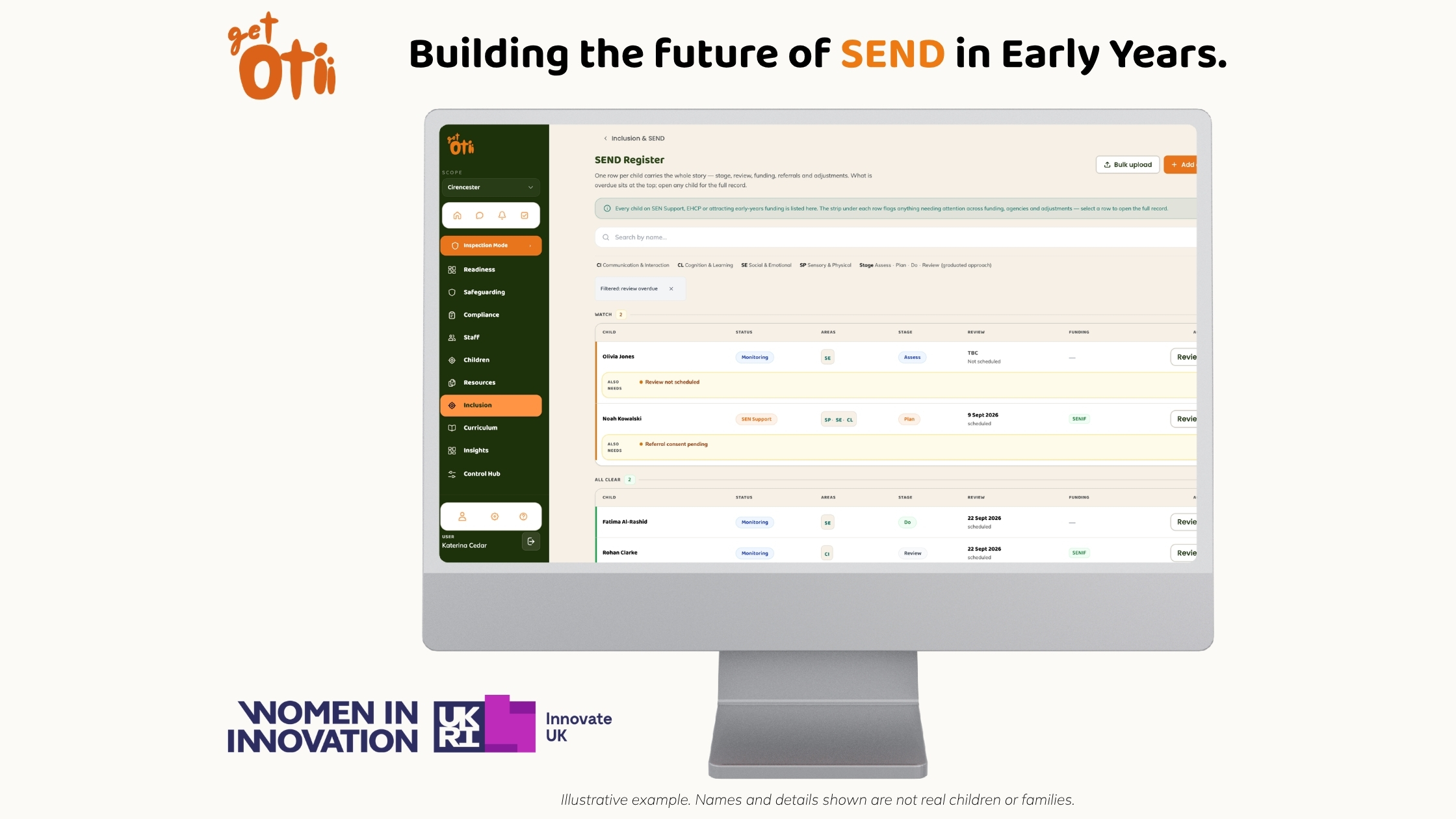 Logos of Innovate UK and Otii and screen mockups with Otii platform views