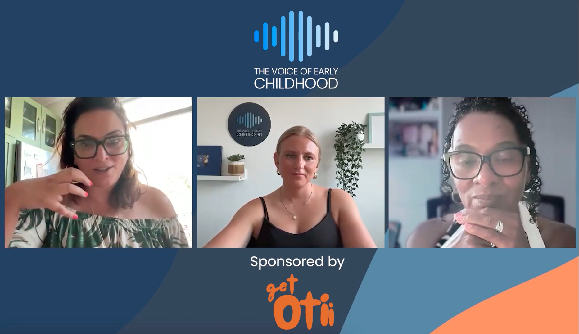 A screenshot of a podcast showing three female business professionals discussing safeguarding